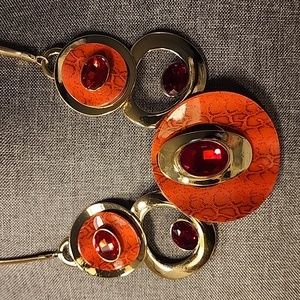 Gold and red tone necklace and earrings